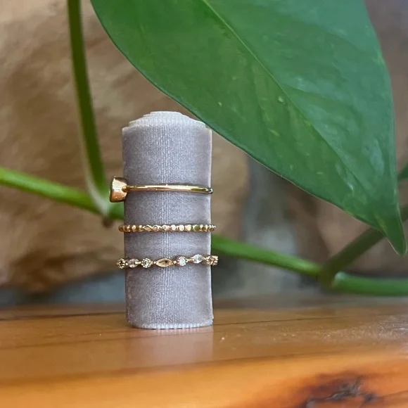 Set of 3 Brass Stacking Rings (Cubic Zirconia) - Picture 2 of 3